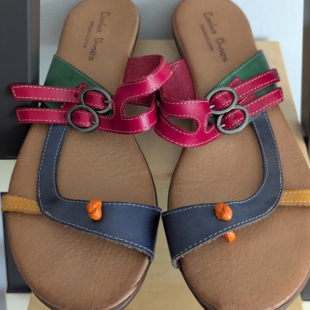 Multicolor Leather Slide Sandals with Buckle Straps